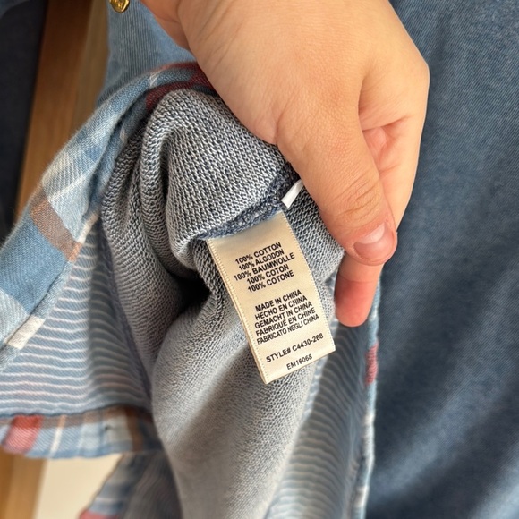ANTHROPOLOGIE l Cloth & Stone Blue Plaid Layered Hoodie 100% Cotton Small - Picture 7 of 7